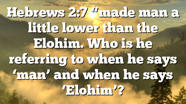 Hebrews 2:7 “made man a little lower than the Elohim. Who is he referring to when he says ‘man’ and when he says ‘Elohim’?
