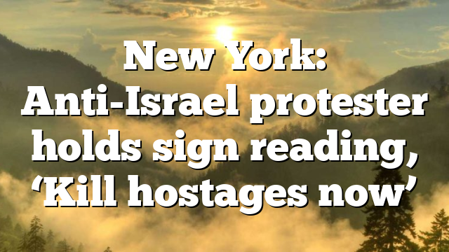 New York: Anti-Israel protester holds sign reading, ‘Kill hostages now’
