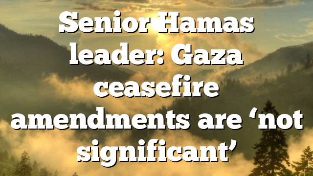 Senior Hamas leader: Gaza ceasefire amendments are ‘not significant’