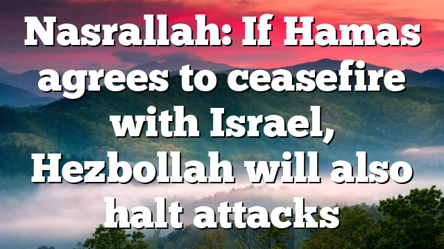 Nasrallah: If Hamas agrees to ceasefire with Israel, Hezbollah will also halt attacks