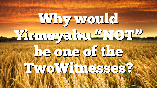 Why would Yirmeyahu “NOT” be one of the TwoWitnesses?