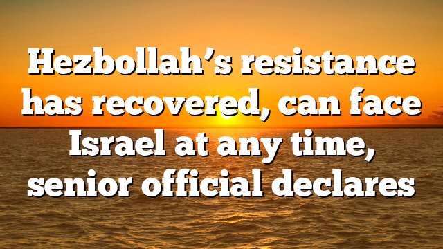 Hezbollah’s resistance has recovered, can face Israel at any time, senior official declares