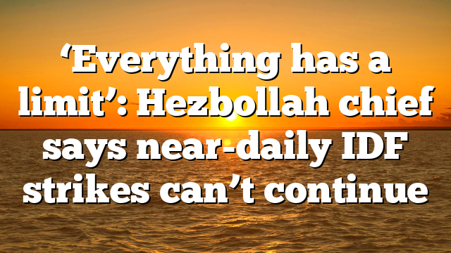 ‘Everything has a limit’: Hezbollah chief says near-daily IDF strikes can’t continue