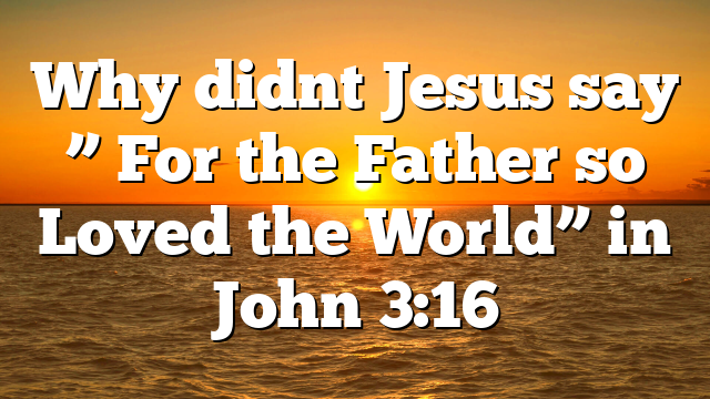 Why didnt Jesus say ” For the Father so Loved the World” in John 3:16
